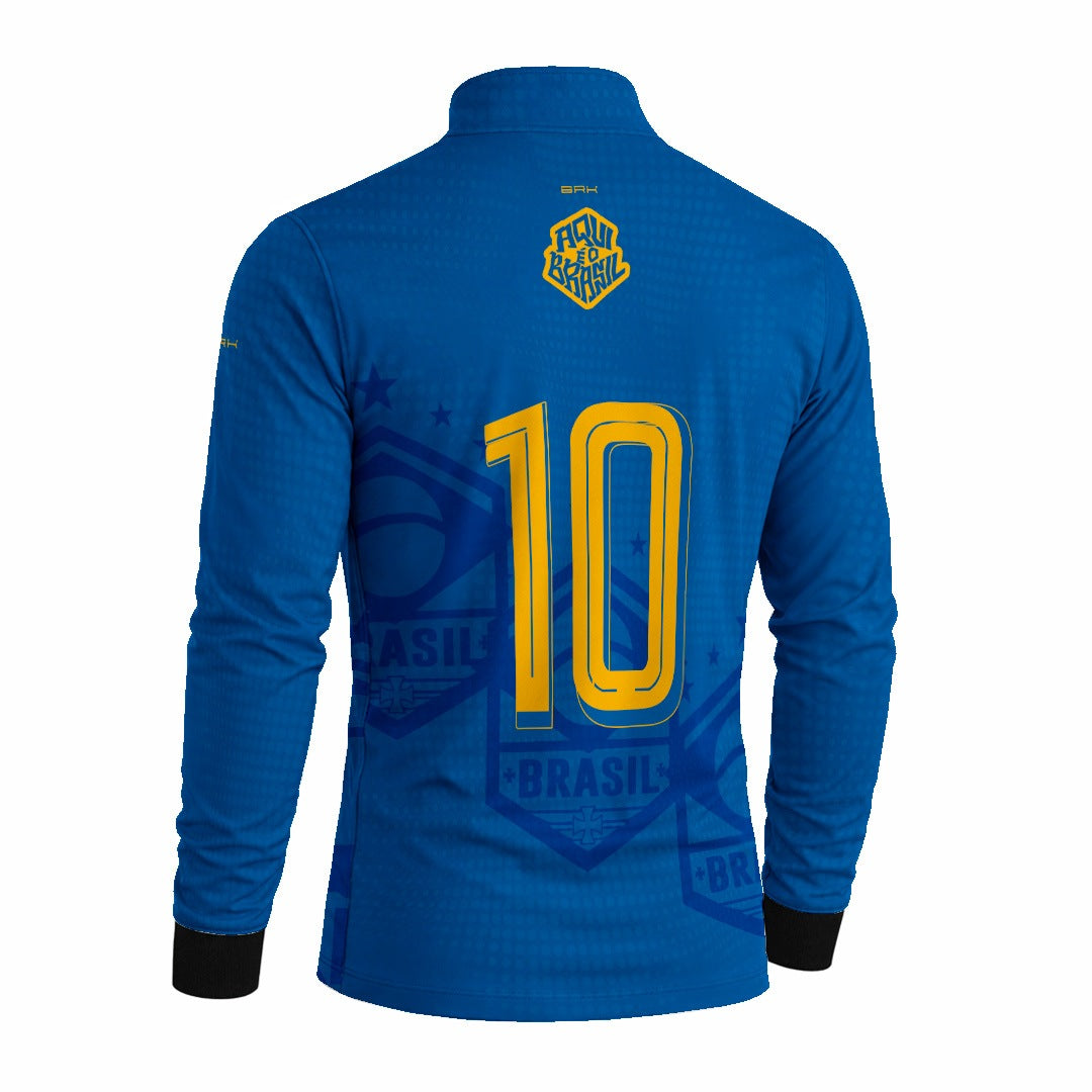 Camisa Brk Aqui é o Brasil Escudo 10 Azul Royal com Proteção UV50