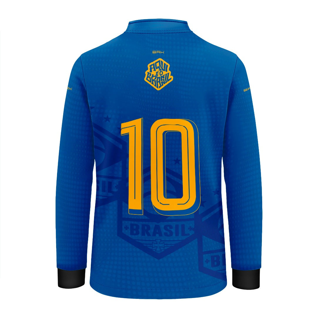 Camisa Brk Infantil Aqui é o Brasil Escudo 10 Azul Royal com Proteção UV50