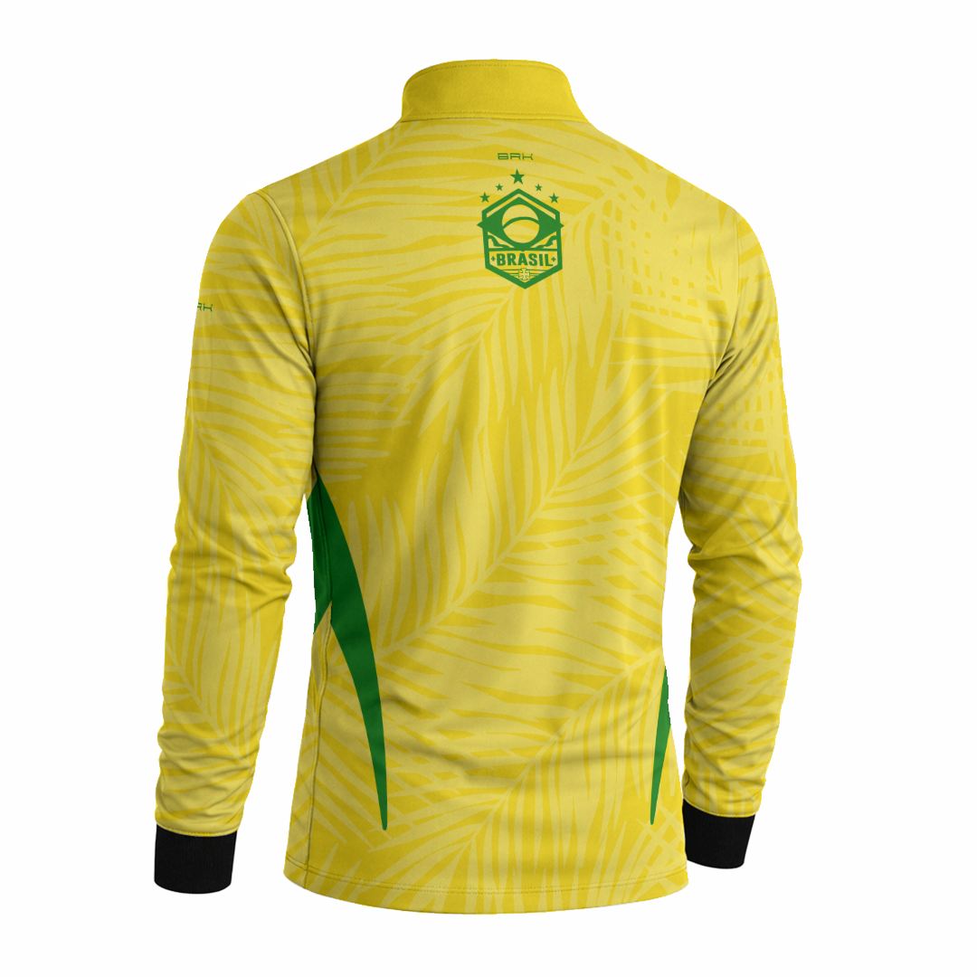 Camisa Brk Aqui é o Brasil Tropical Amarela com Proteção UV50