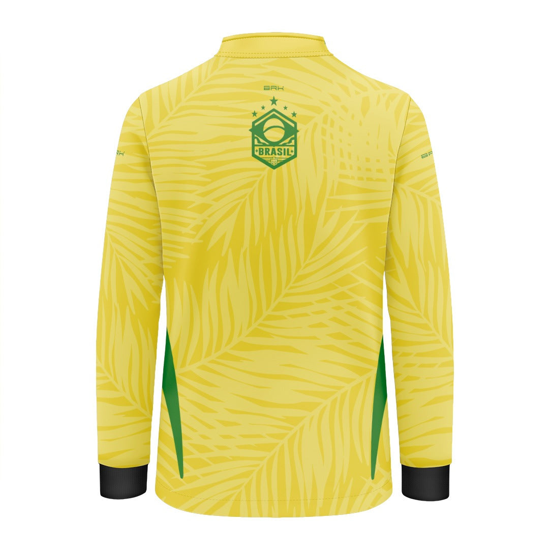 Camisa Brk Infantil Aqui é o Brasil Tropical Amarela com Proteção UV50