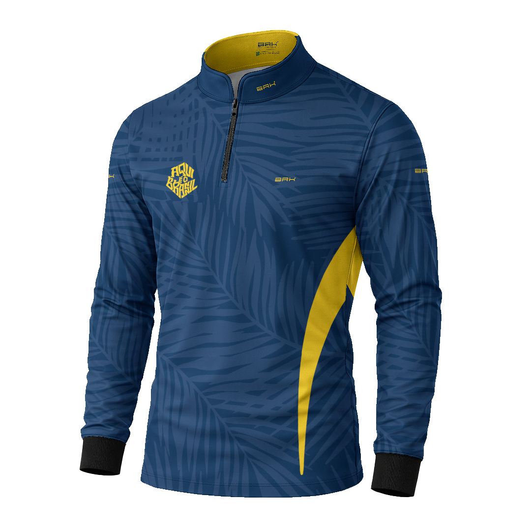 Camisa Brk Aqui é o Brasil Tropical Azul Marinho com Proteção UV50