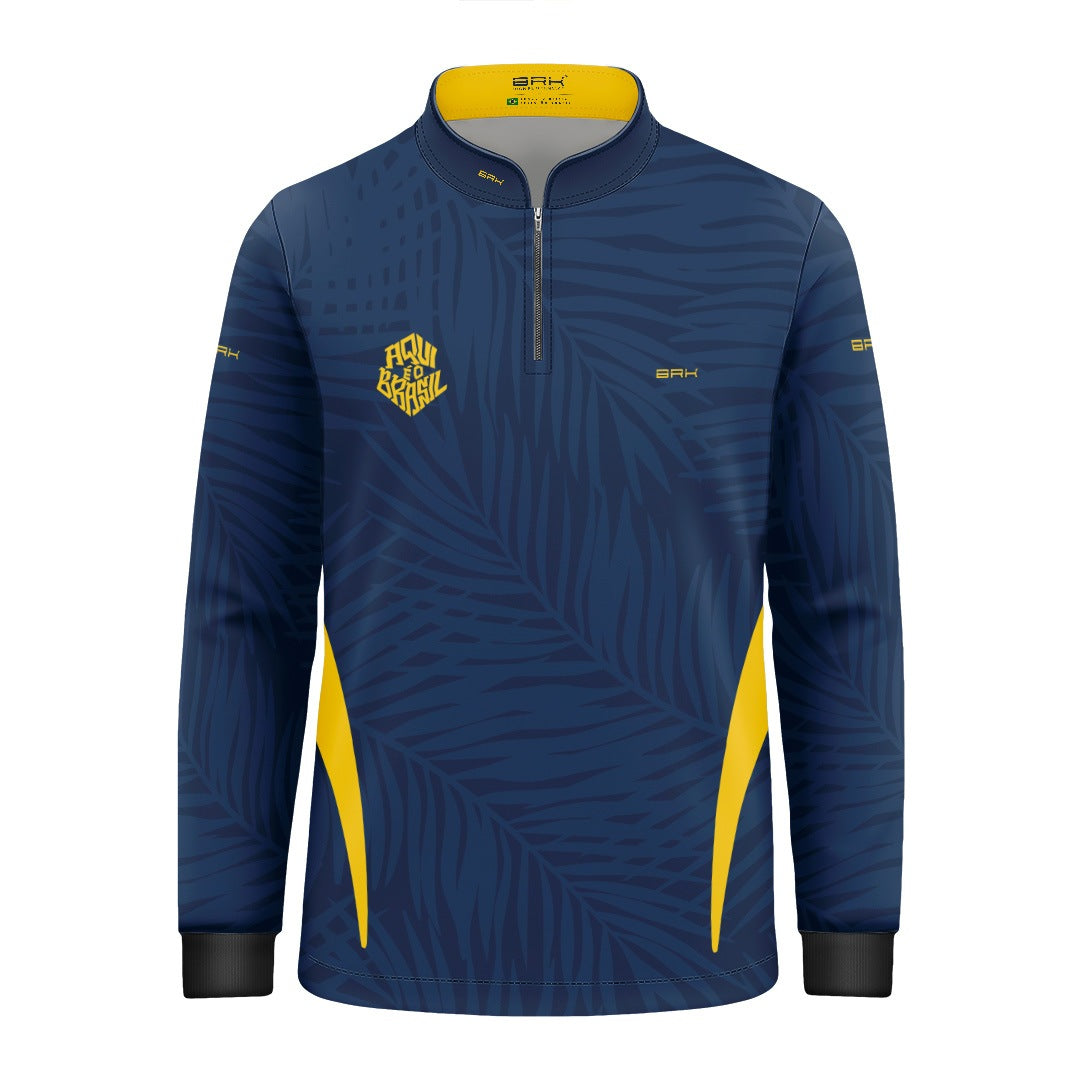 Camisa Brk Infantil Aqui é o Brasil Tropical Azul Marinho com Proteção UV50
