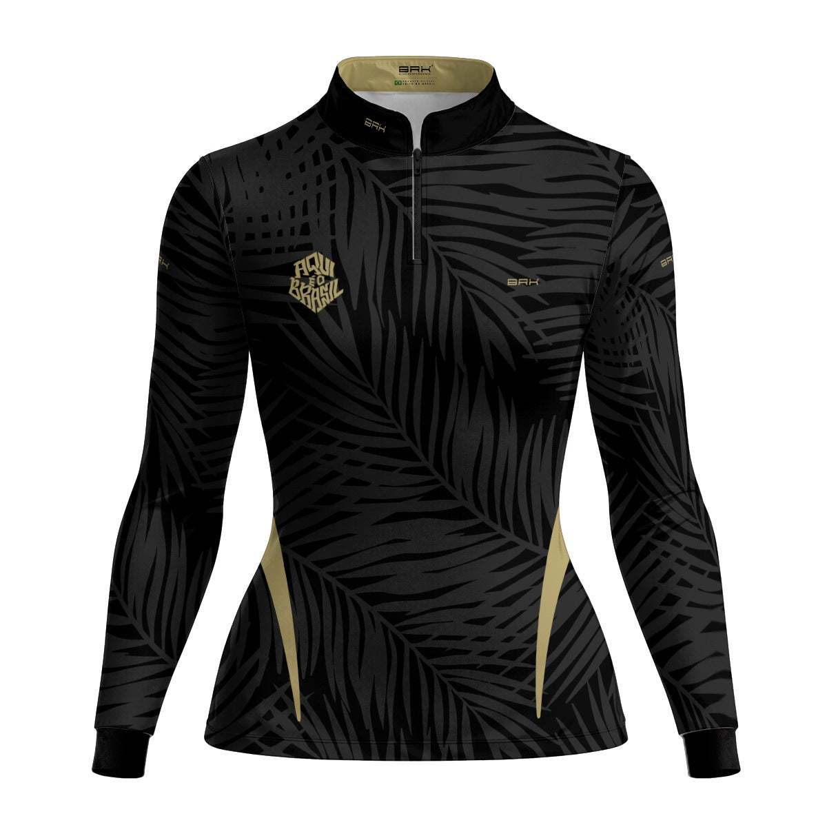 Camisa Brk Feminina Aqui é o Brasil Tropical Preta com Proteção UV50