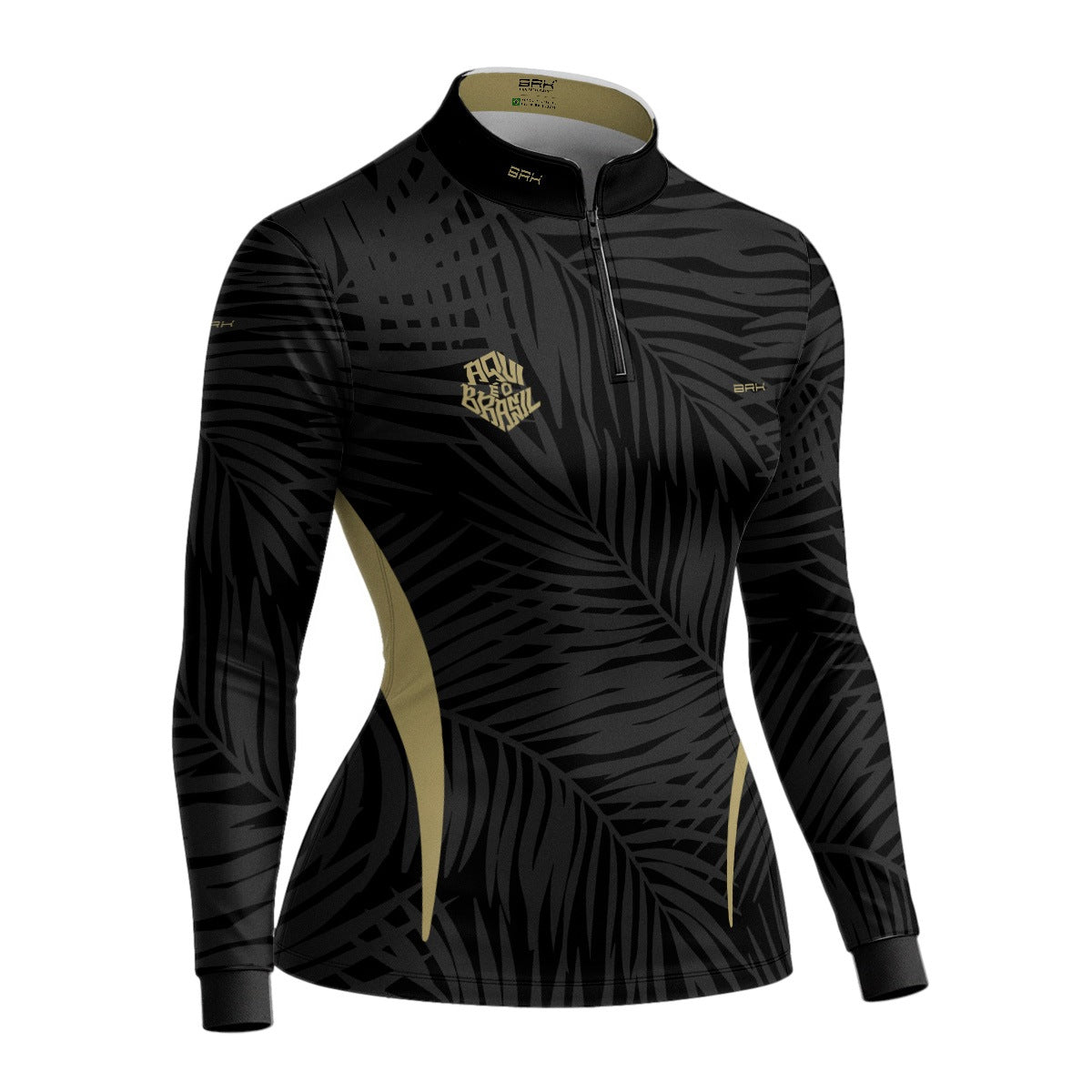 Camisa Brk Feminina Aqui é o Brasil Tropical Preta com Proteção UV50