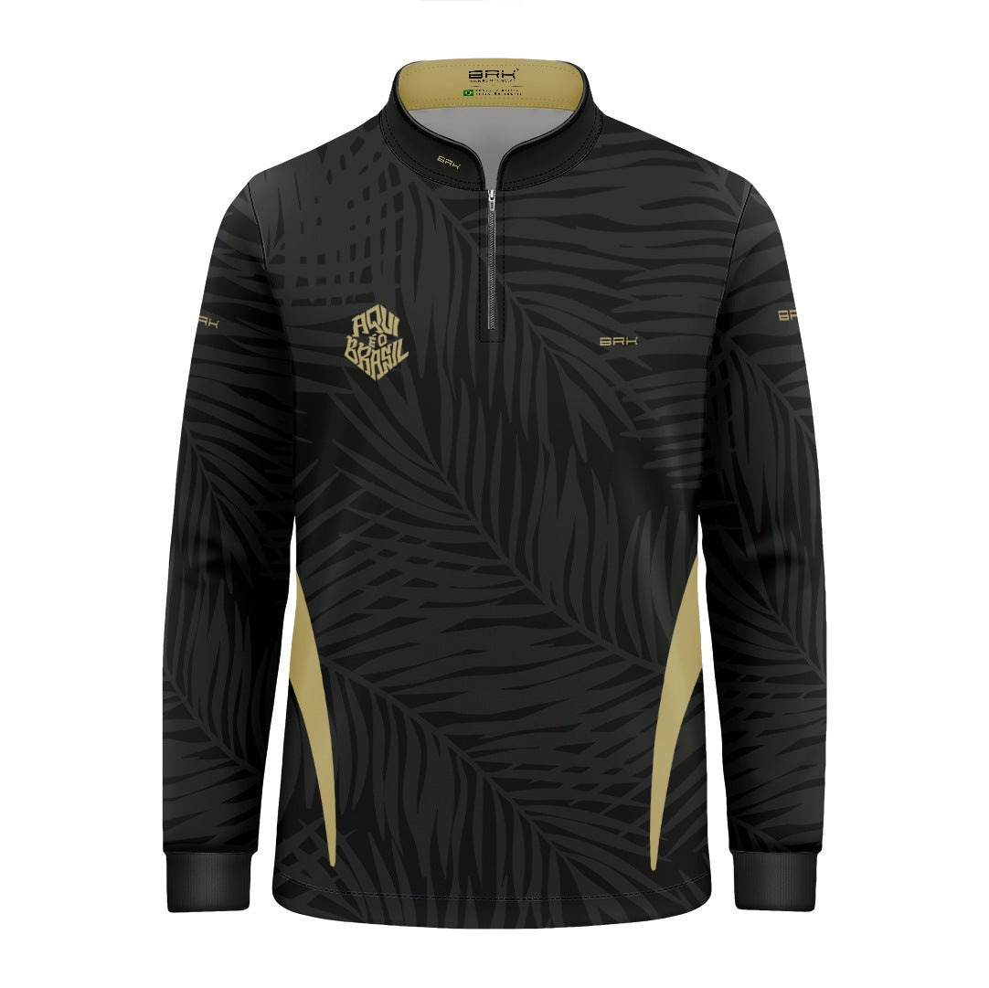 Camisa Brk Infantil Aqui é o Brasil Tropical Preta com Proteção UV50