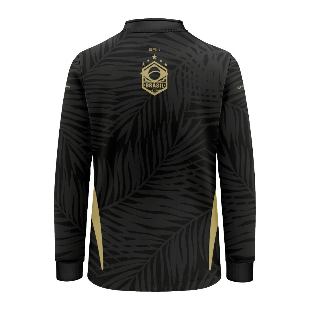 Camisa Brk Infantil Aqui é o Brasil Tropical Preta com Proteção UV50