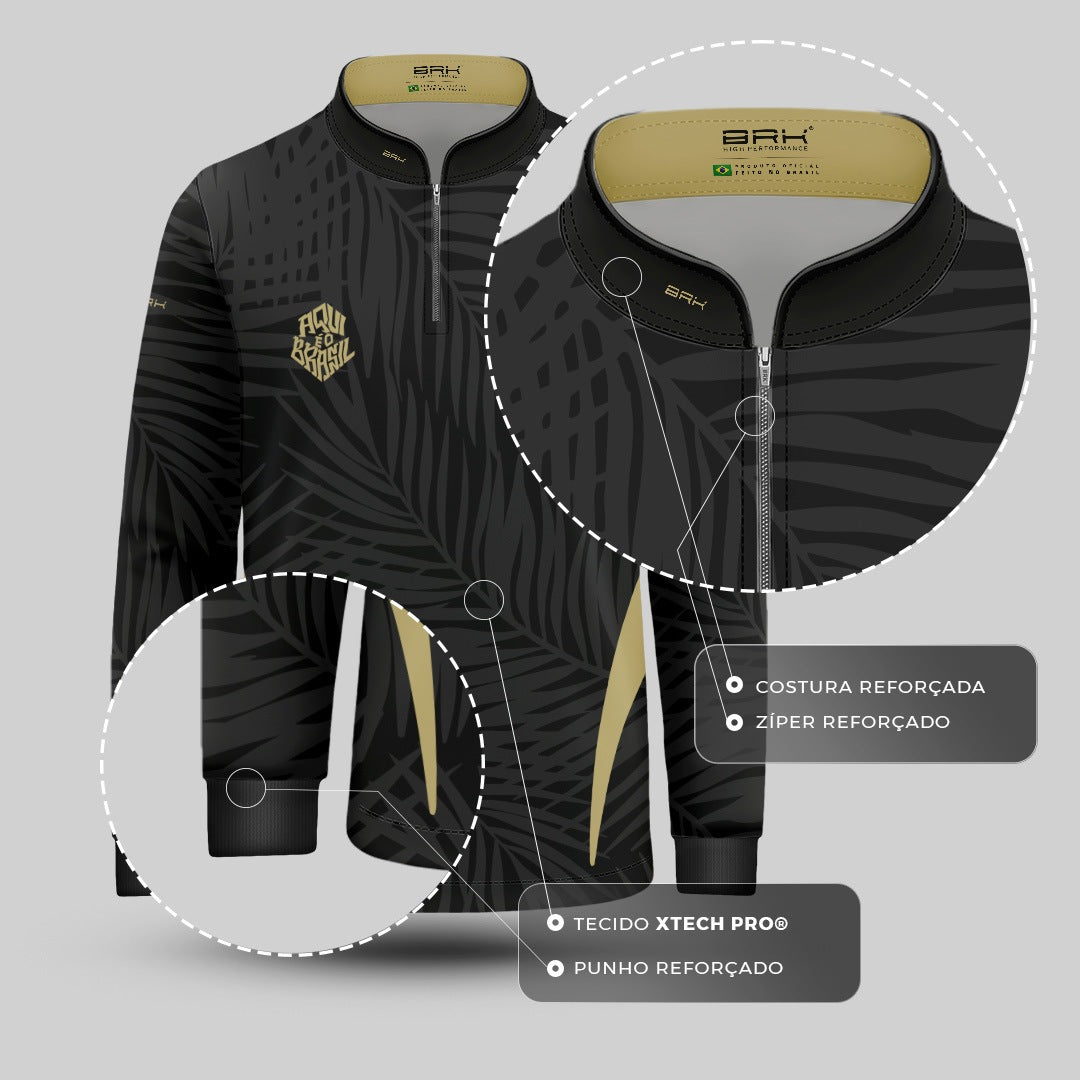 Camisa Brk Infantil Aqui é o Brasil Tropical Preta com Proteção UV50