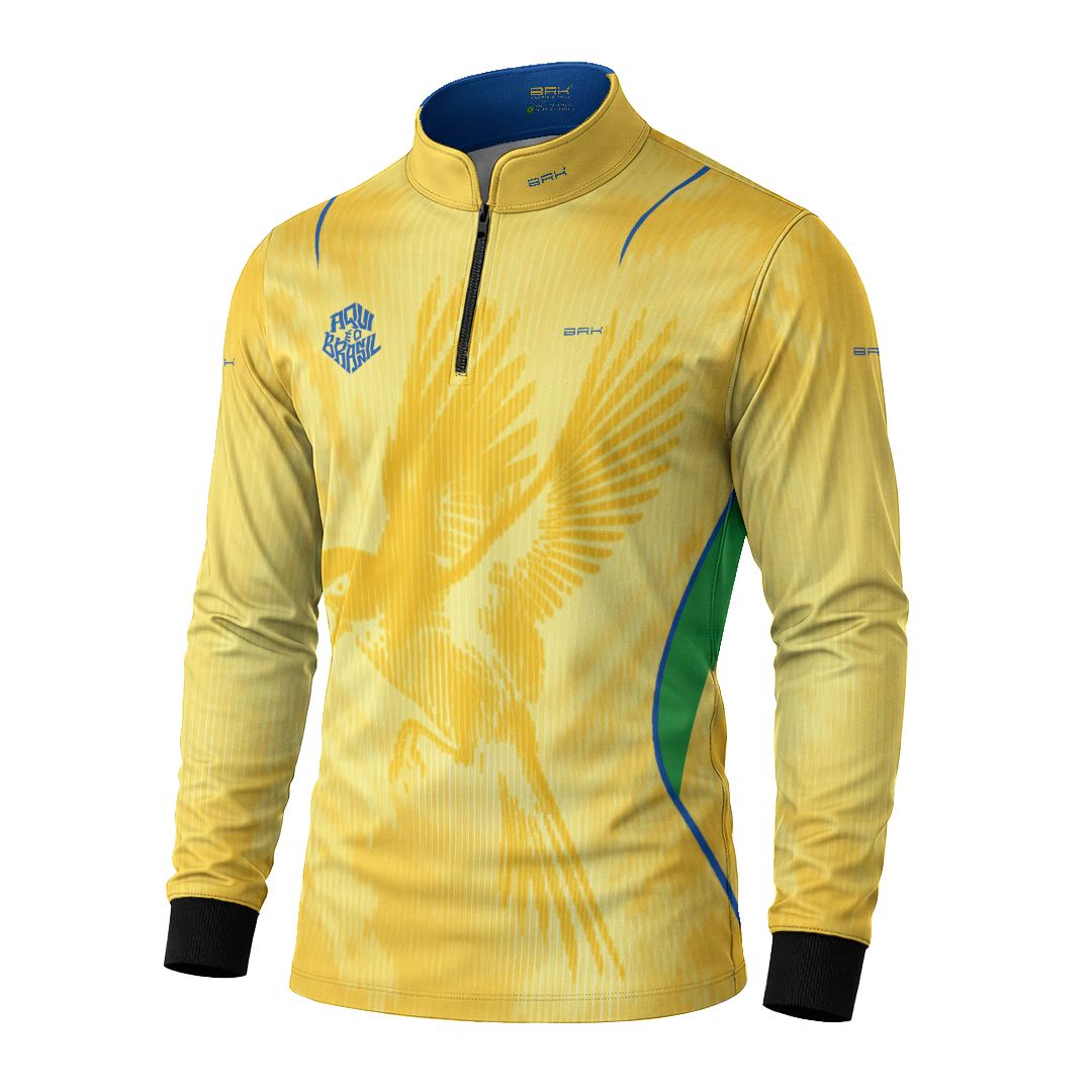 Camisa Brk Aqui é o Brasil Beija-Flor Sombreado Amarela com Proteção UV50