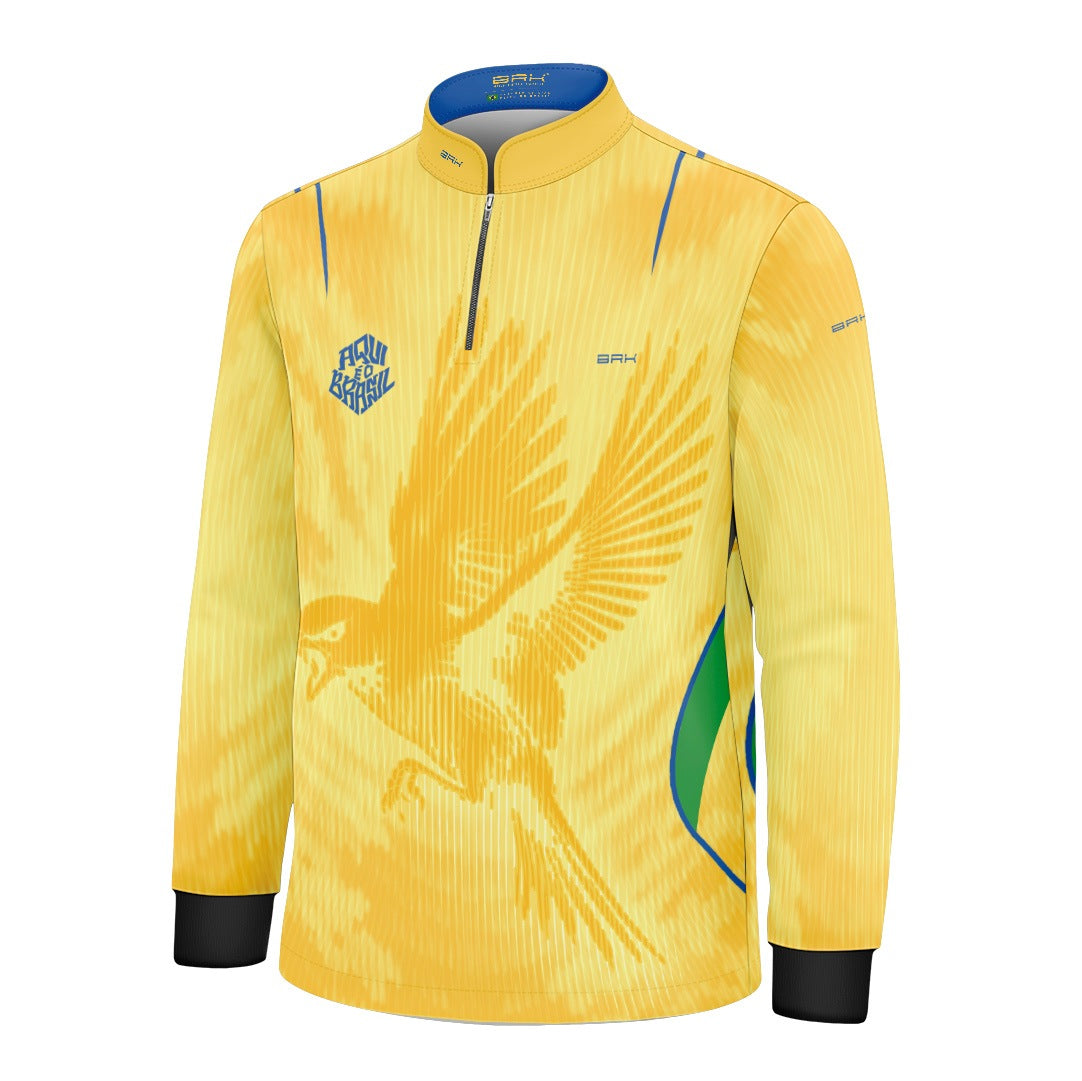 Camisa Brk Infantil Aqui é o Brasil Beija-Flor Sombreado Amarela com Proteção UV50