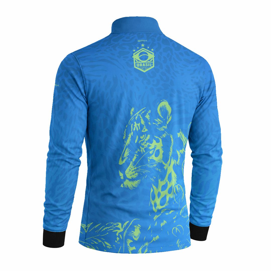 Camisa Brk Aqui é o Brasil Onça Sombreada Azul com Proteção UV50