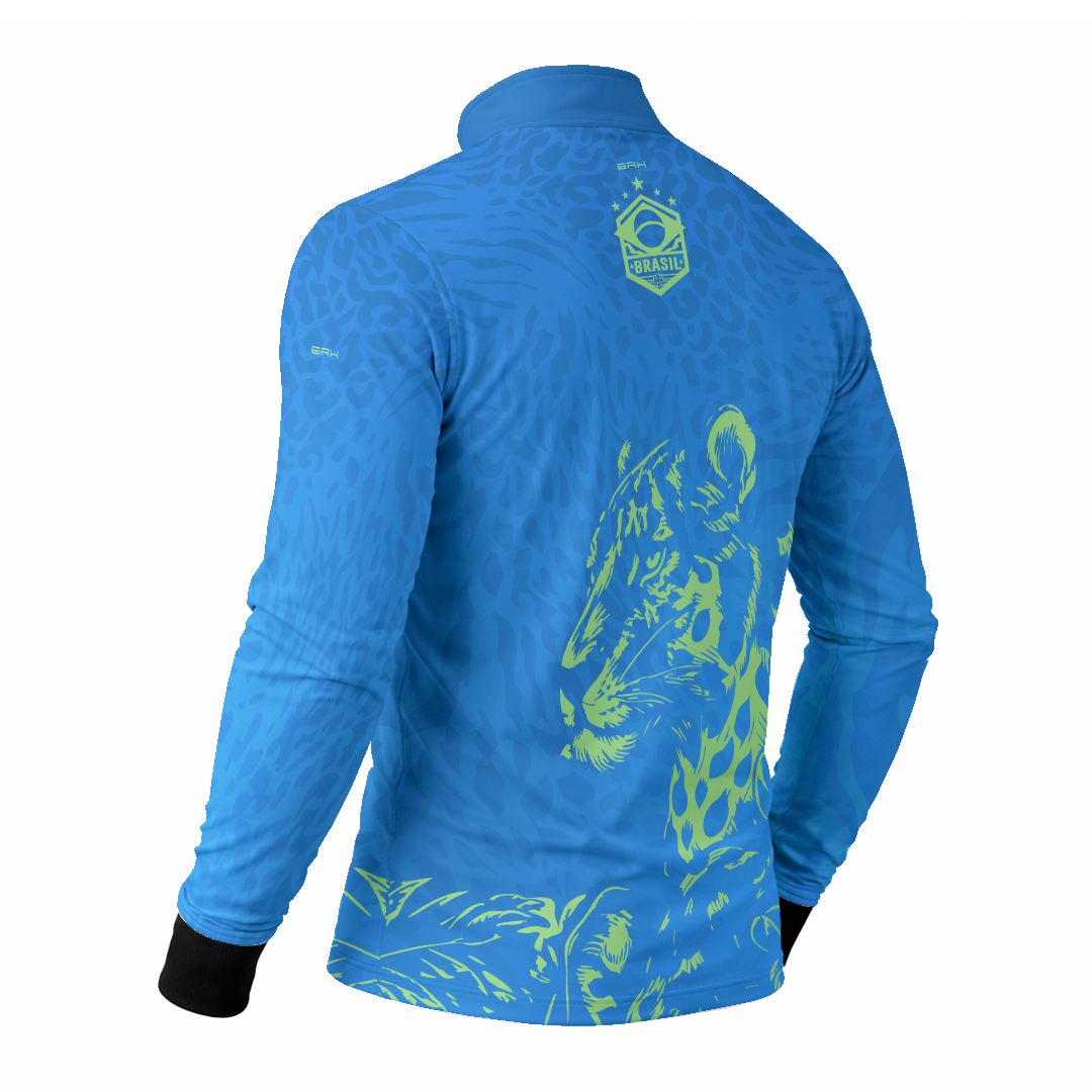 Camisa Brk Aqui é o Brasil Onça Sombreada Azul com Proteção UV50
