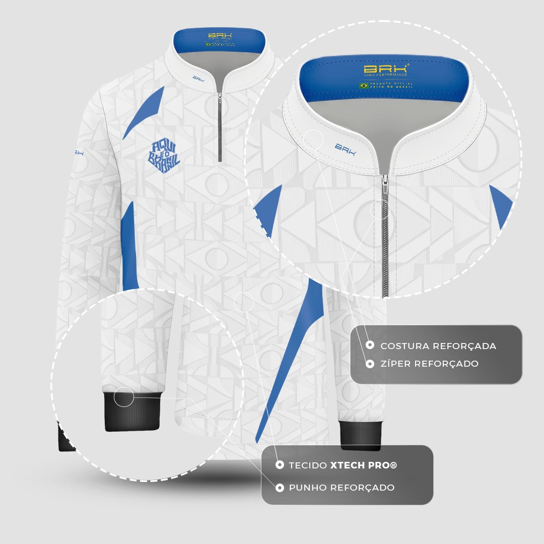 Camisa Brk Infantil Aqui é o Brasil Bandeira Geométrica Branca com Proteção UV50