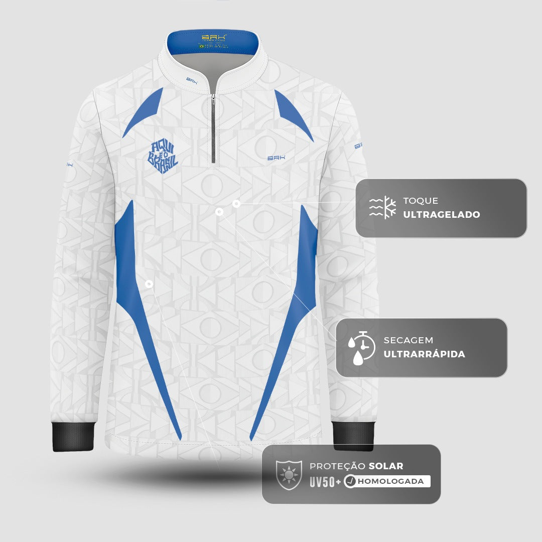 Camisa Brk Infantil Aqui é o Brasil Bandeira Geométrica Branca com Proteção UV50