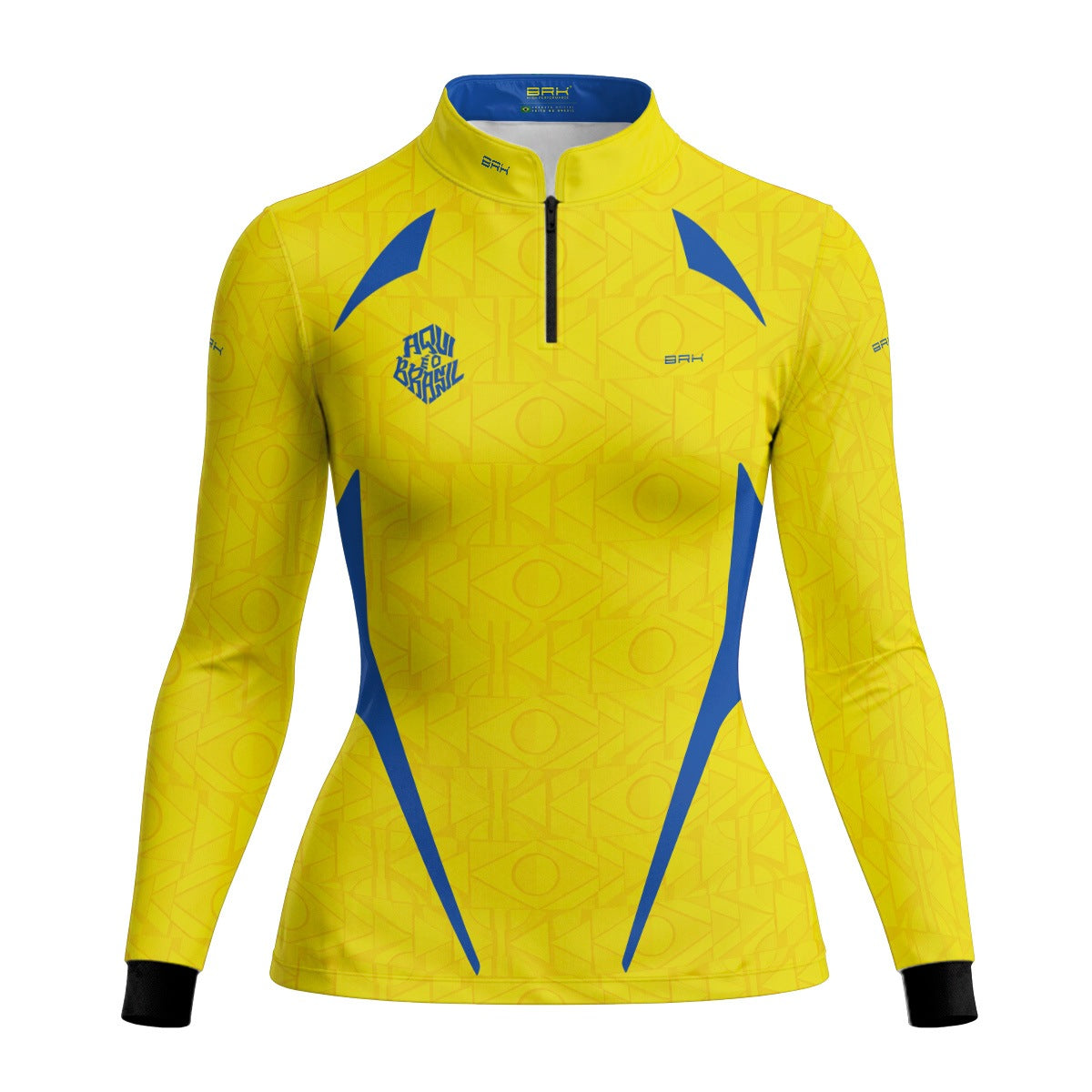 Camisa Brk Feminina Aqui é o Brasil Bandeira Geométrica Amarela com Proteção UV50