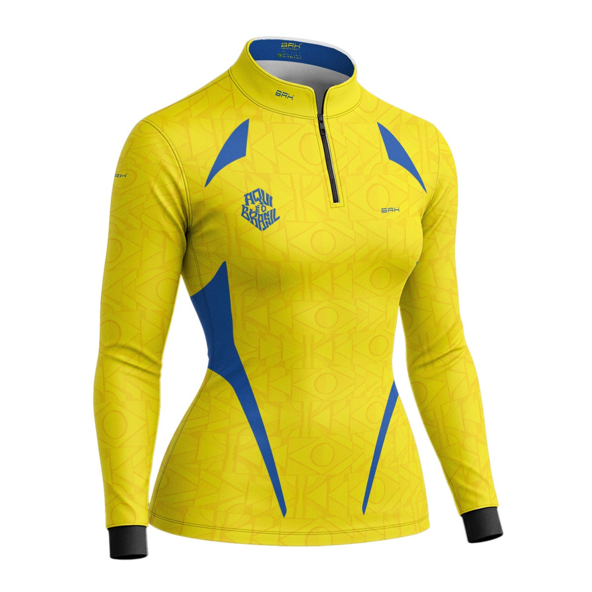 Camisa Brk Feminina Aqui é o Brasil Bandeira Geométrica Amarela com Proteção UV50