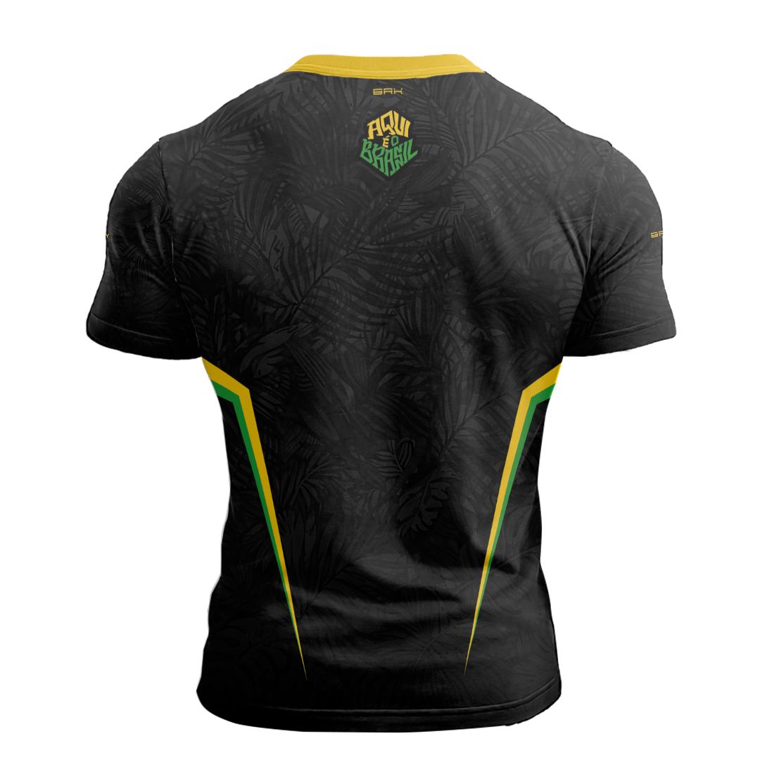 Camisa Casual Brk Aqui é o Brasil Folhagem Preta com Proteção UV50