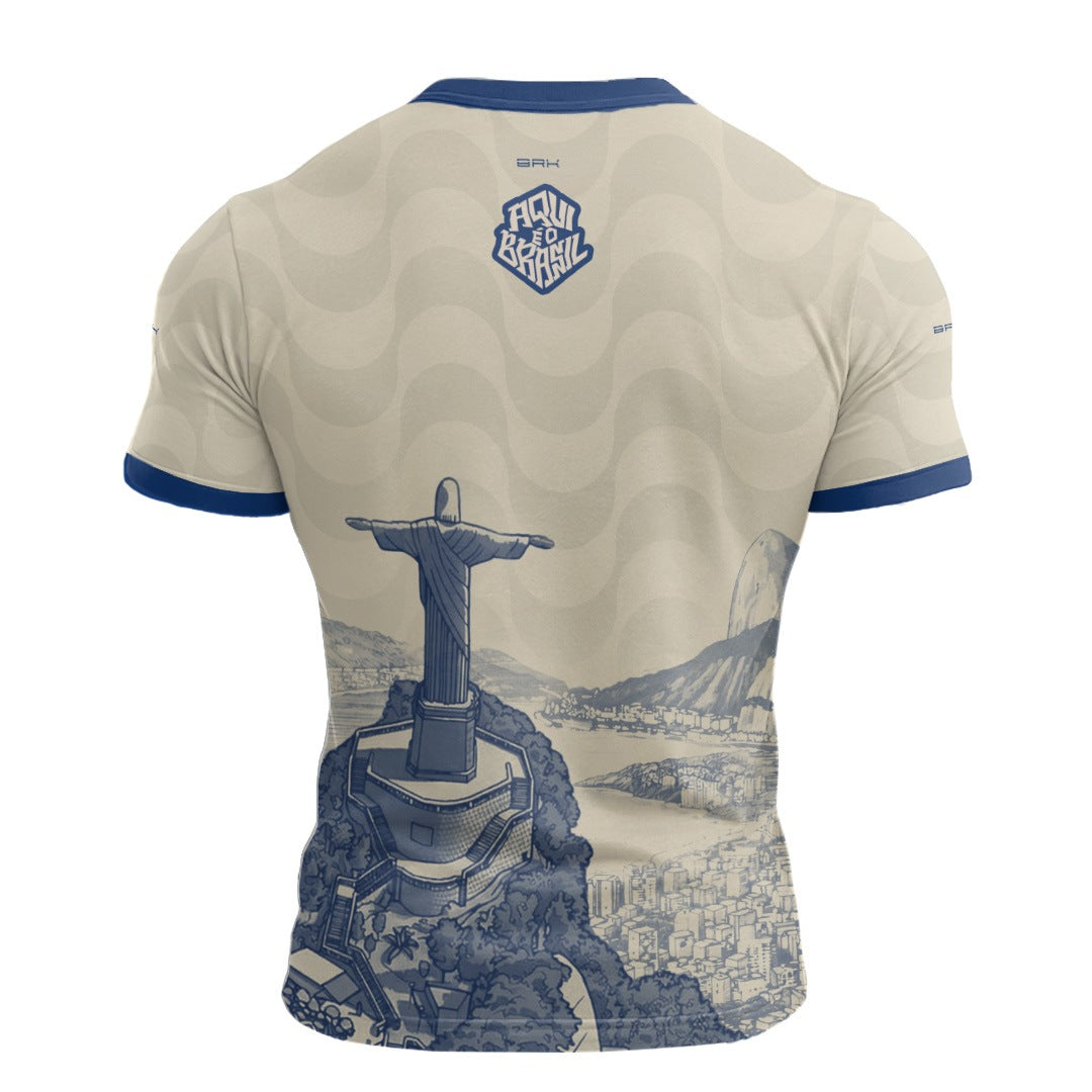 Camisa Casual Brk Aqui é o Brasil Cristo Redentor Paisagem Bege com Proteção UV50