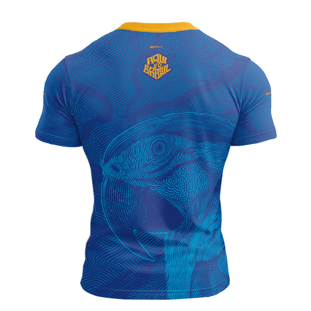 Camisa Casual Brk Aqui é o Brasil Arara Sombreada Azul Royal com Proteção UV50
