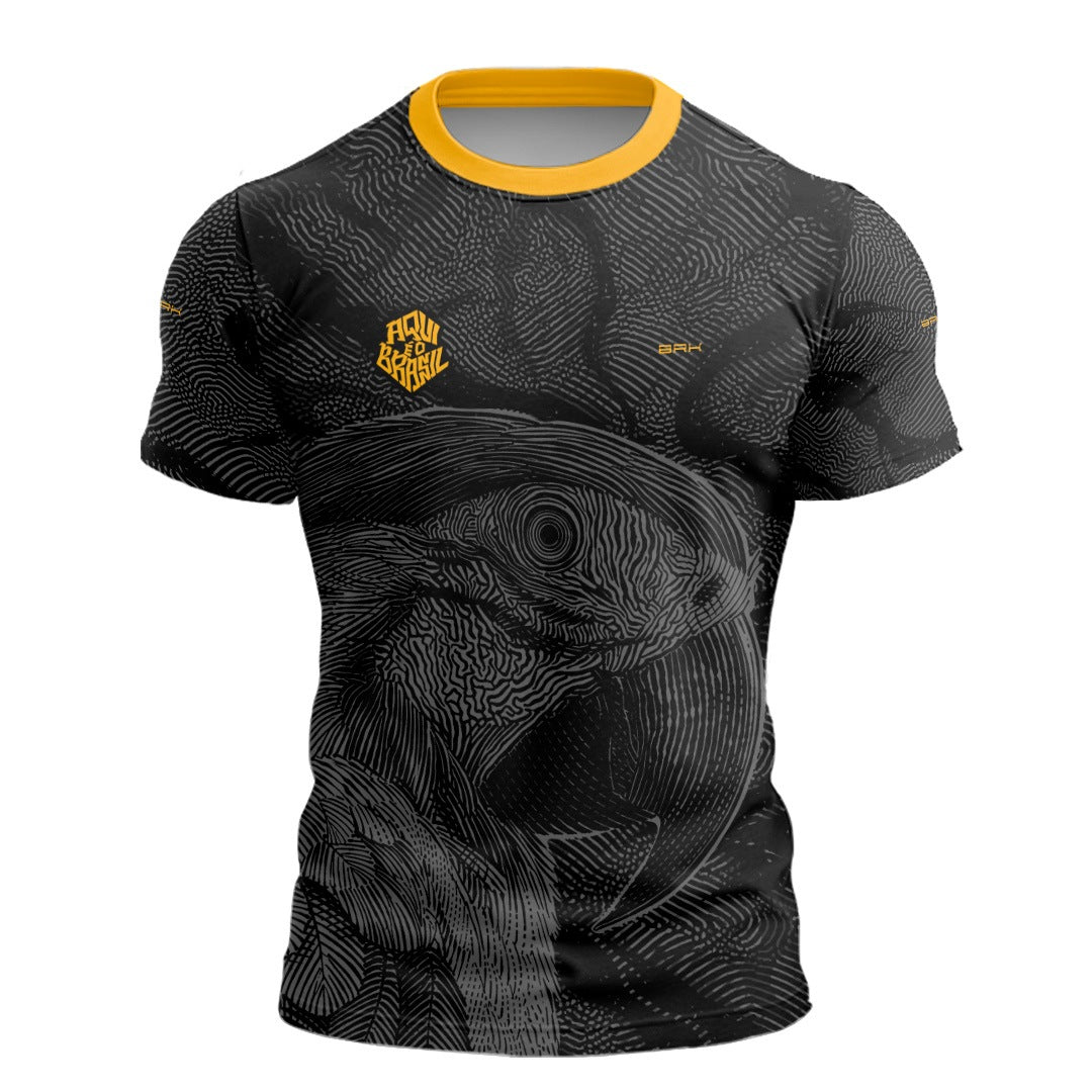 Camisa Casual Brk Aqui é o Brasil Arara Sombreada Preta com Proteção UV50