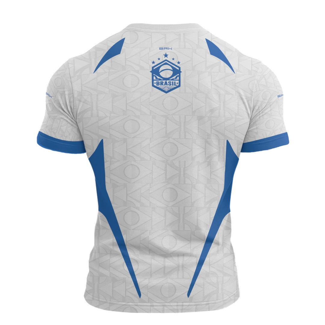Camisa Casual Brk Aqui é o Brasil Bandeira Geométrica Branca com Proteção UV50