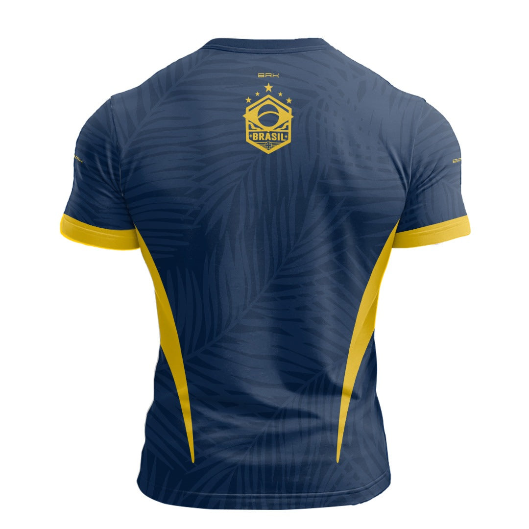 Camisa Casual Brk Aqui é o Brasil Tropical Azul Marinho com Proteção UV50