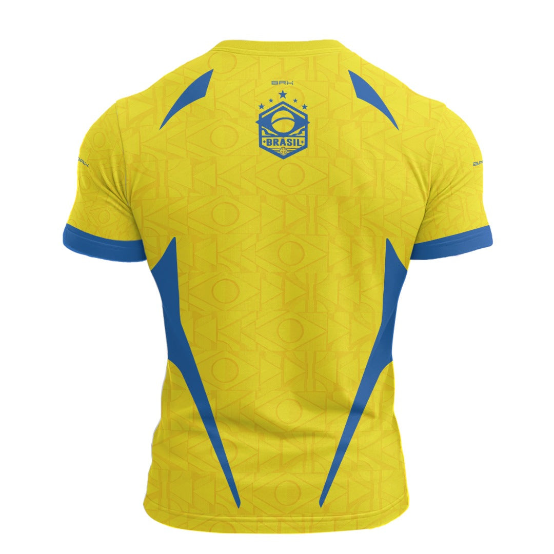 Camisa Casual Brk Aqui é o Brasil Bandeira Geométrica Amarela com Proteção UV50