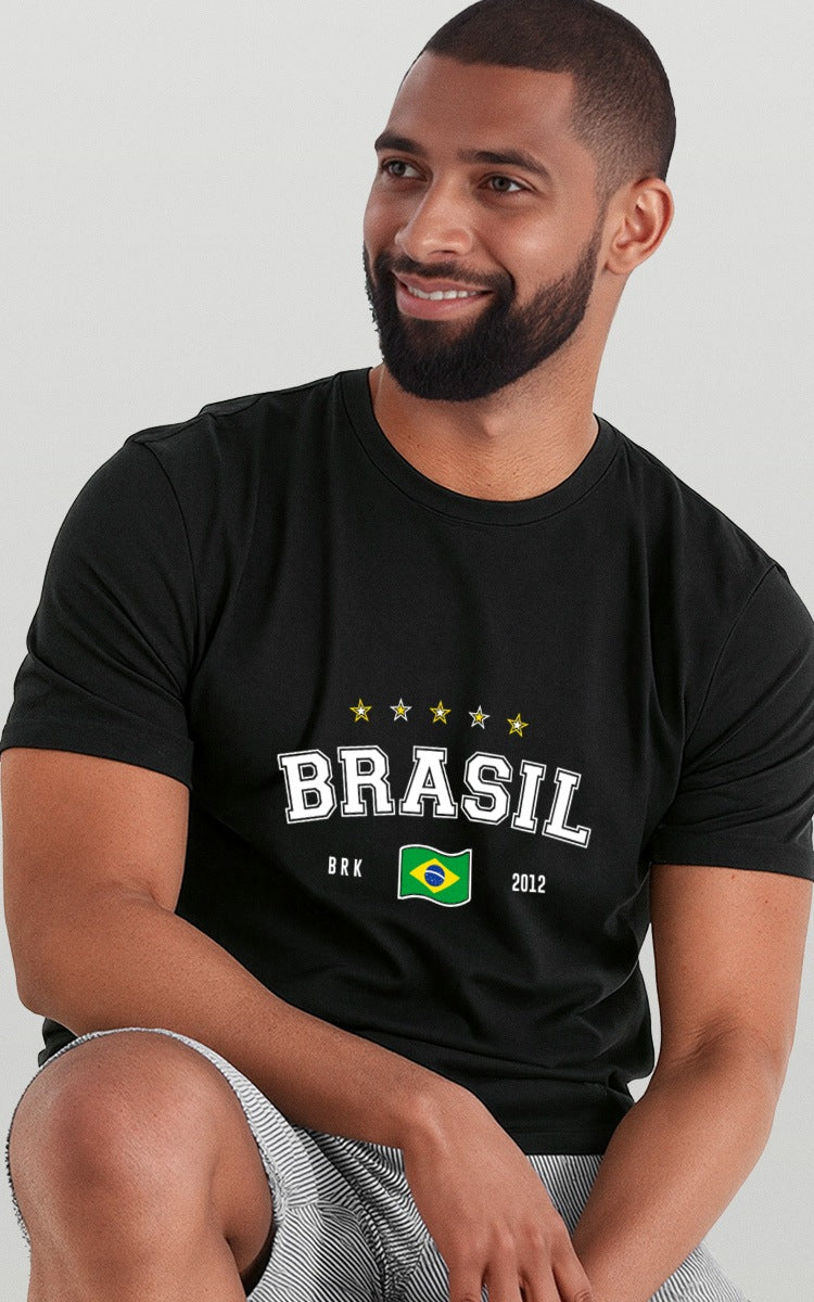 Camiseta Básica de Algodão Brk Aqui é o Brasil Bandeira