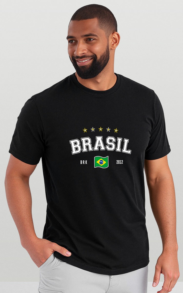 Camiseta Básica de Algodão Brk Aqui é o Brasil Bandeira