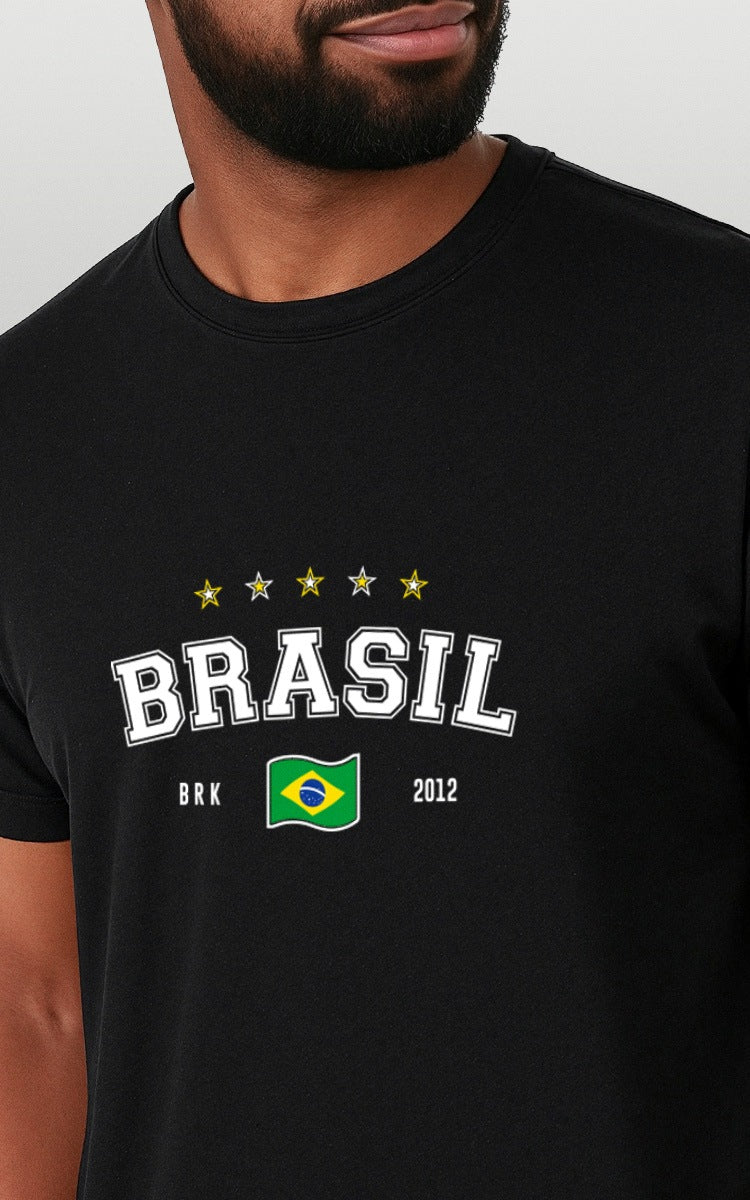 Camiseta Básica de Algodão Brk Aqui é o Brasil Bandeira