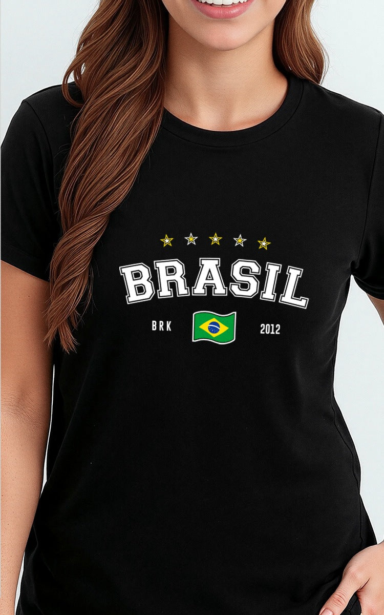 Camiseta Básica de Algodão Brk Aqui é o Brasil Bandeira