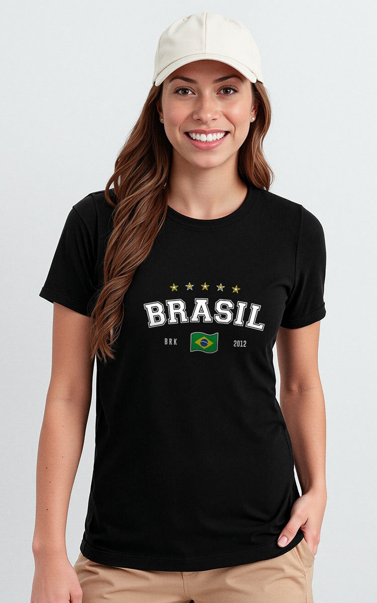 Camiseta Básica de Algodão Brk Aqui é o Brasil Bandeira