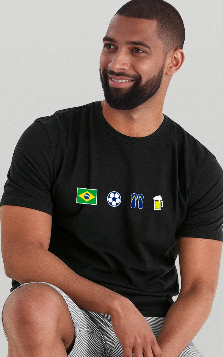 Camiseta Básica de Algodão Brk Aqui é o Brasil Ícones