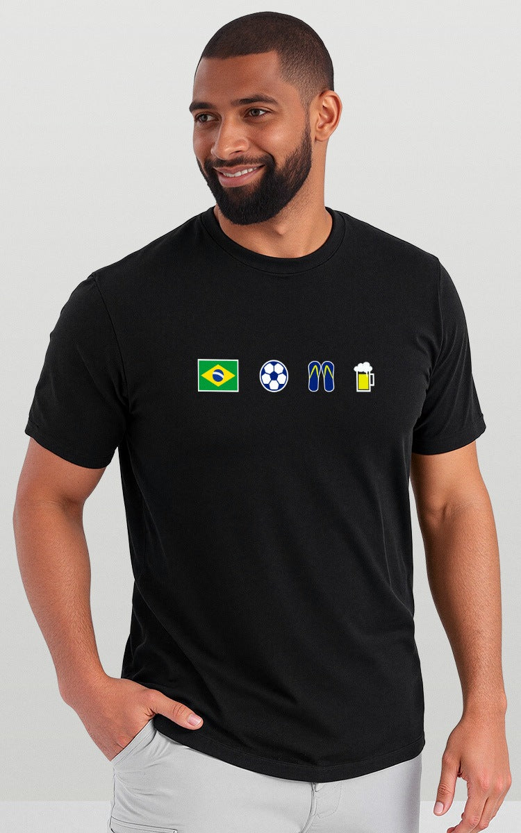 Camiseta Básica de Algodão Brk Aqui é o Brasil Ícones