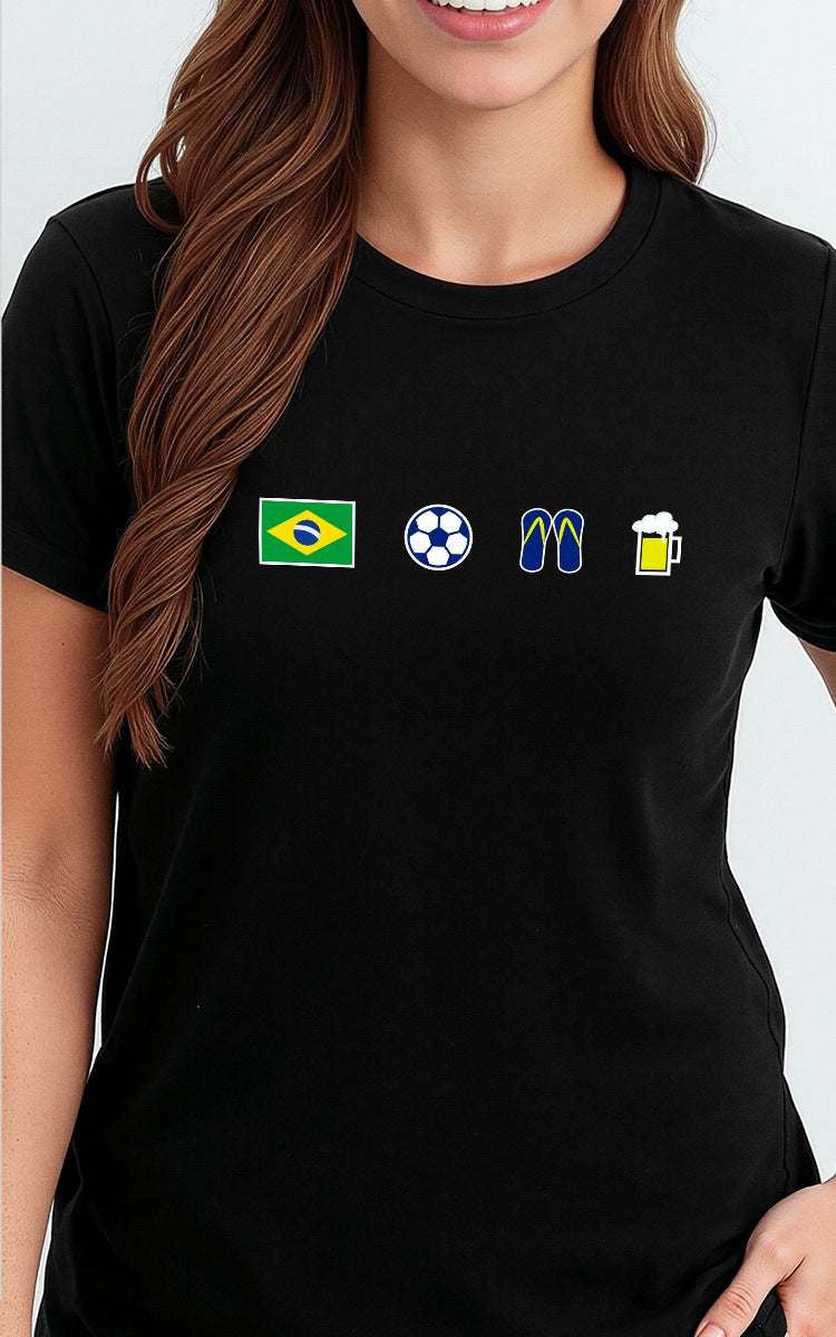 Camiseta Básica de Algodão Brk Aqui é o Brasil Ícones