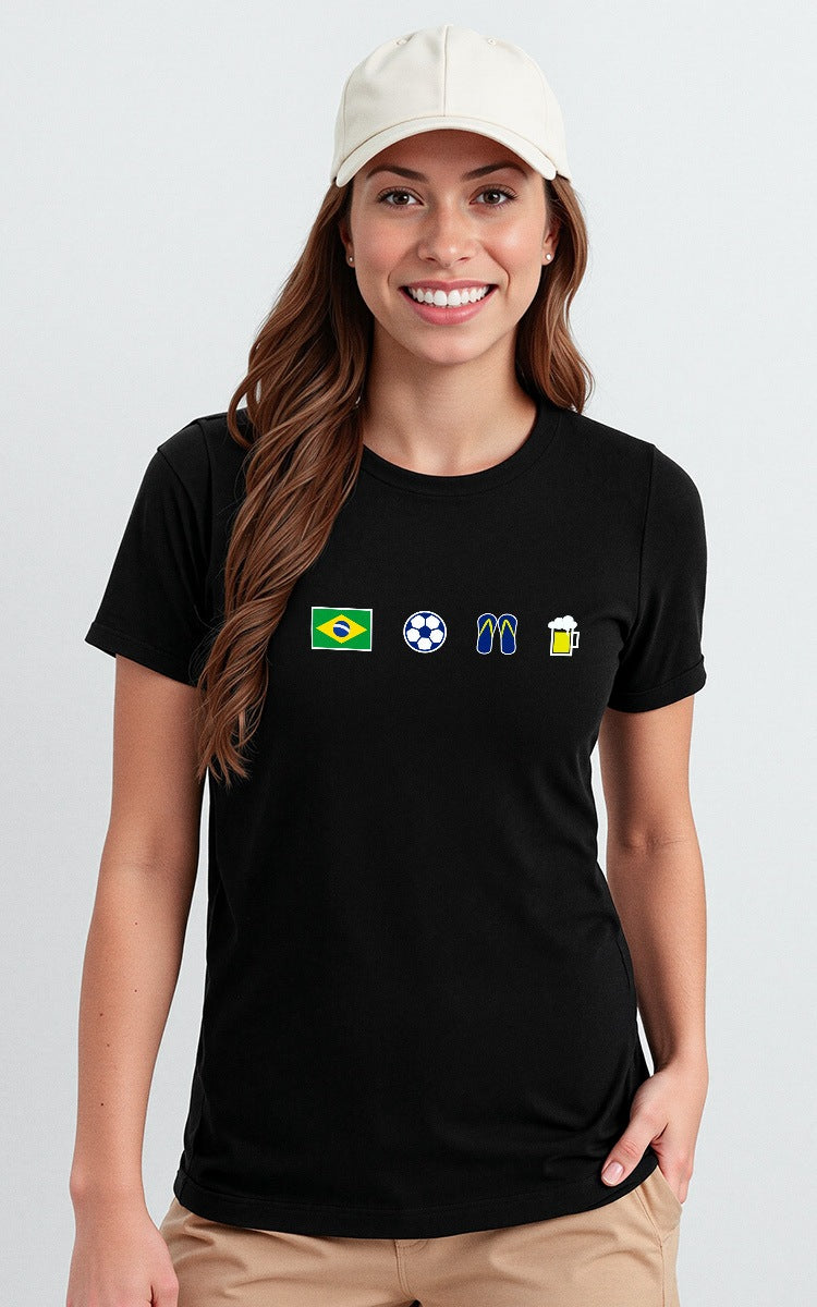 Camiseta Básica de Algodão Brk Aqui é o Brasil Ícones