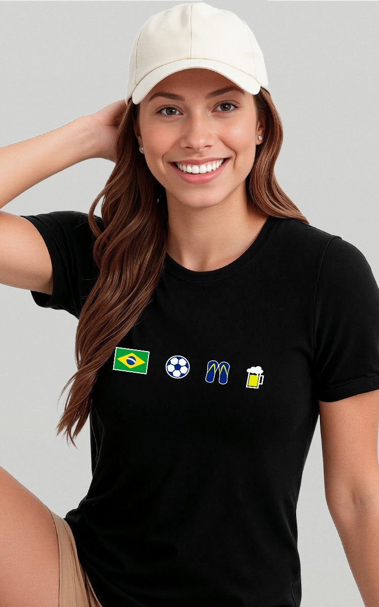 Camiseta Básica de Algodão Brk Aqui é o Brasil Ícones