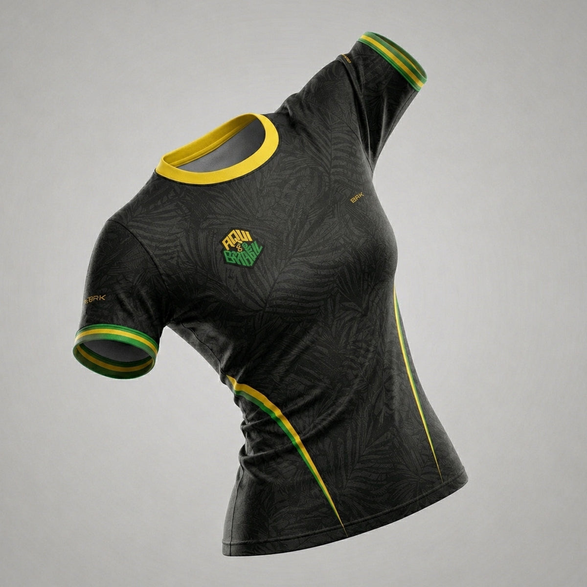 Camisa Casual Feminina Brk Aqui é o Brasil Folhagem Preta com Proteção Solar UV50+