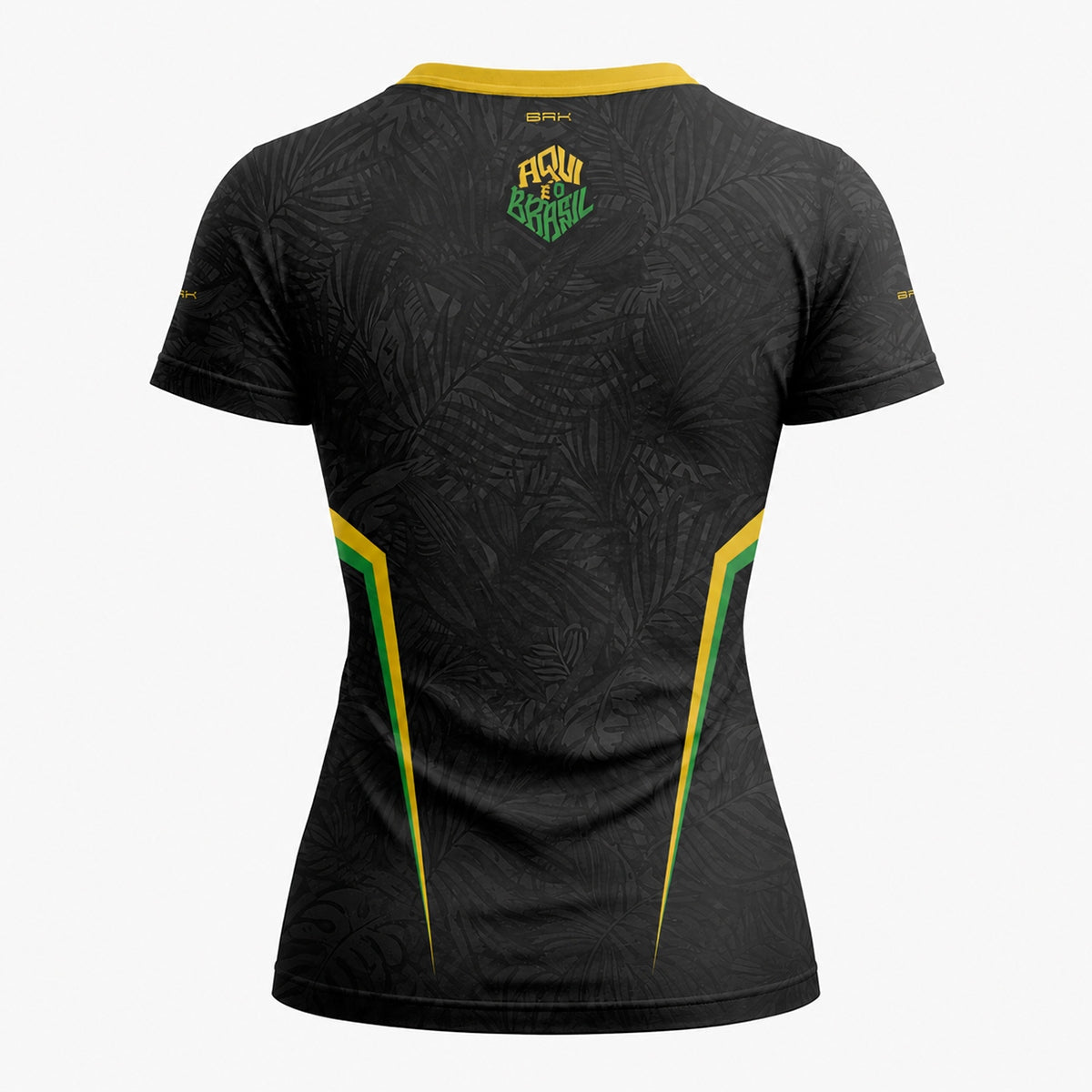 Camisa Casual Feminina Brk Aqui é o Brasil Folhagem Preta com Proteção Solar UV50+