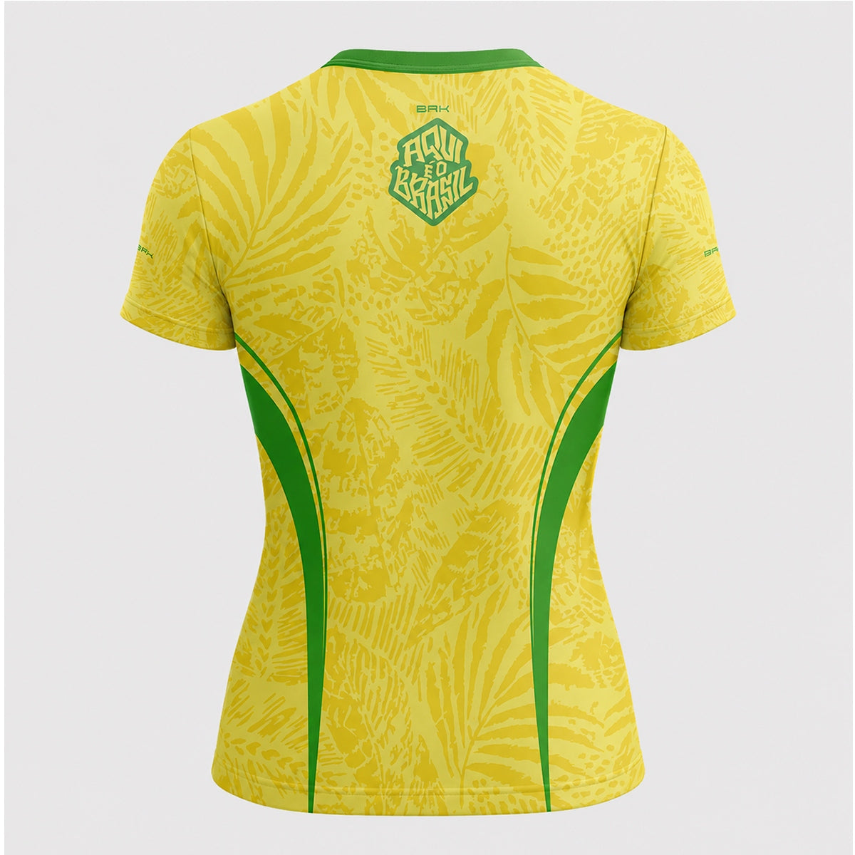 Camisa Casual Feminina Brk Aqui é o Brasil Folhagem Tropical Amarela com Proteção Solar UV50+