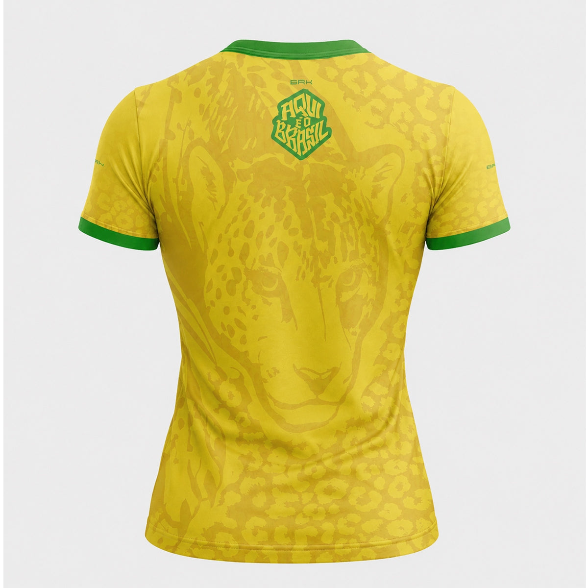 Camisa Casual Feminina Brk Aqui é o Brasil Onça Pintada Amarela com Proteção Solar UV50+