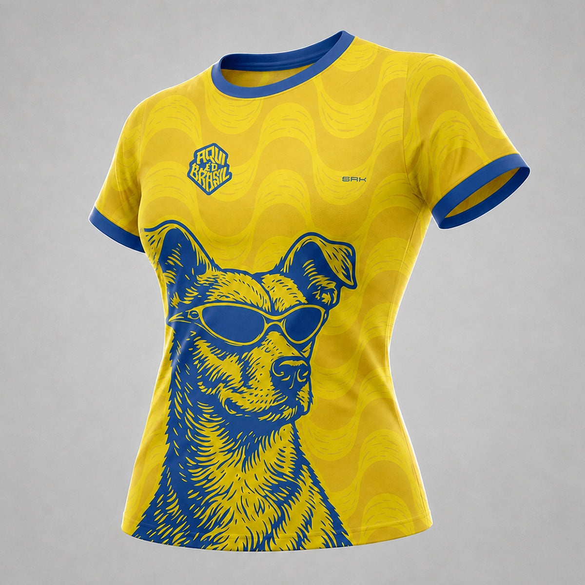 Camisa Casual Feminina Brk Aqui é o Brasil Caramelo de Óculos Amarelo com Proteção Solar UV50+
