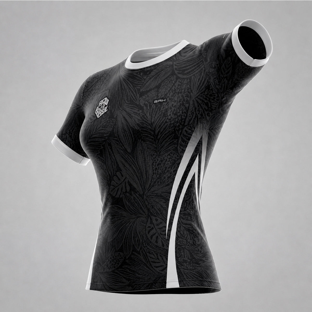 Camisa Brk Aqui é o Brasil Folhagem Tropical Preta com Proteção Solar UV50+