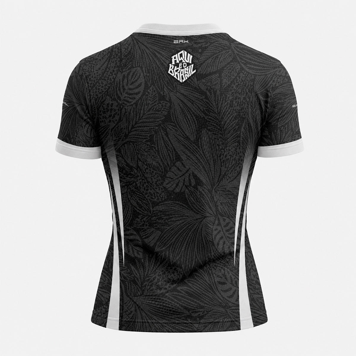 Camisa Brk Aqui é o Brasil Folhagem Tropical Preta com Proteção Solar UV50+