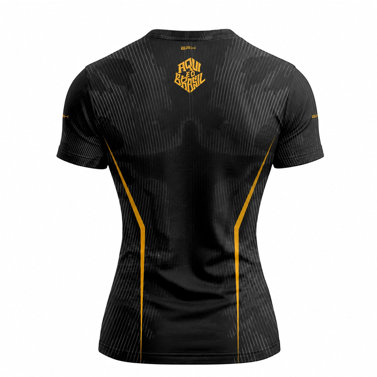 Camisa Casual Feminina Brk Aqui é o Brasil Cristo Redentor Preta com Proteção Solar UV50+