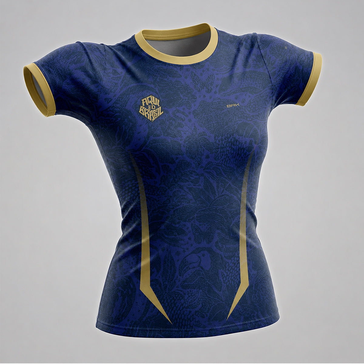 Camisa Casual Feminina Brk Aqui é o Brasil Folhagem Sutil Azul Royal com Proteção Solar UV50+