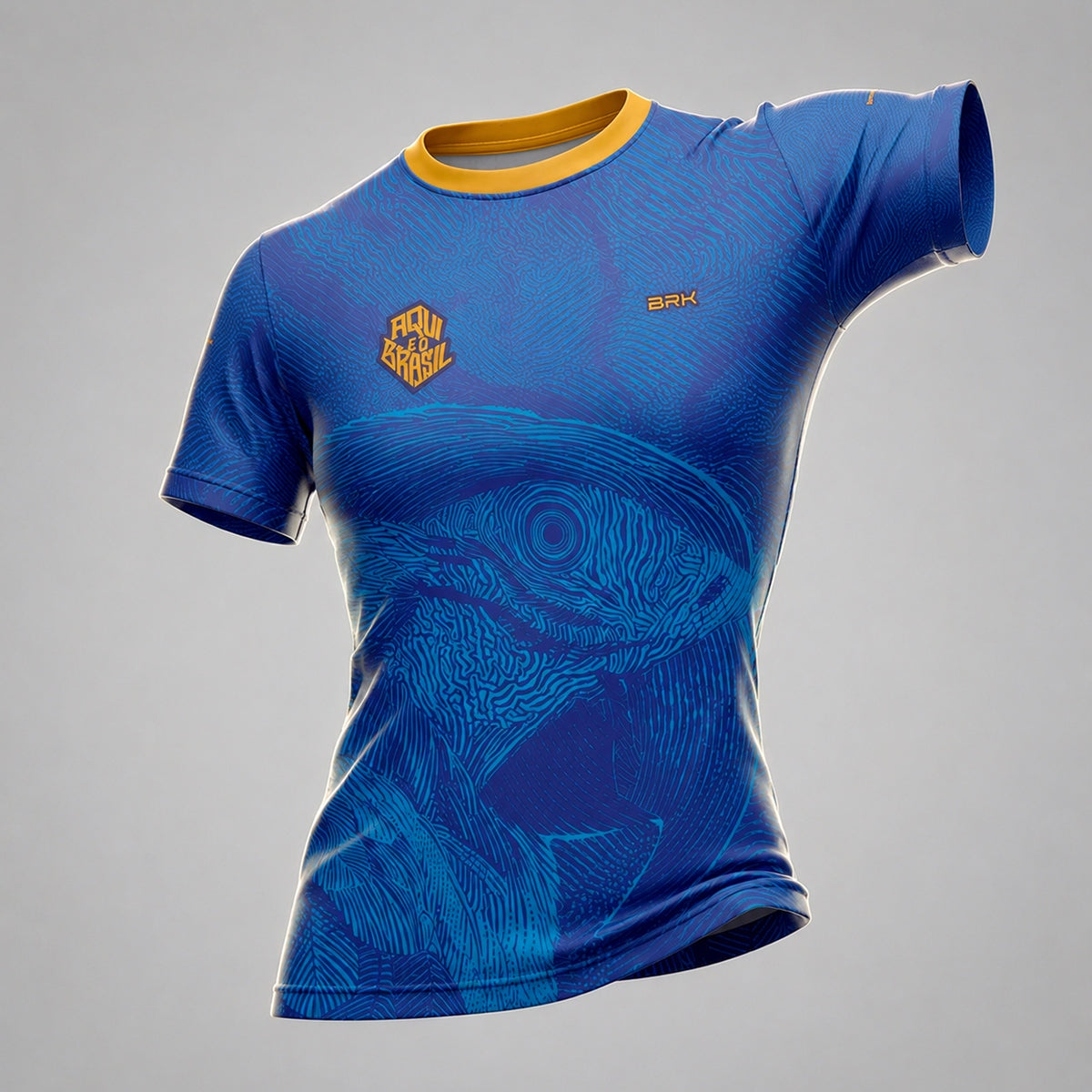 Camisa Casual Feminina Brk Aqui é o Brasil Arara Sombreada Azul Royal com Proteção Solar UV50+