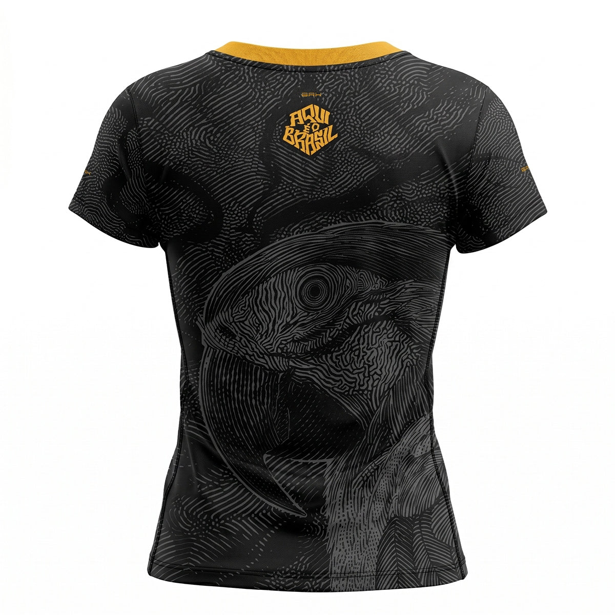 Camisa Casual Feminina Brk Aqui é o Brasil Arara Sombreada Preta com Proteção Solar UV50+