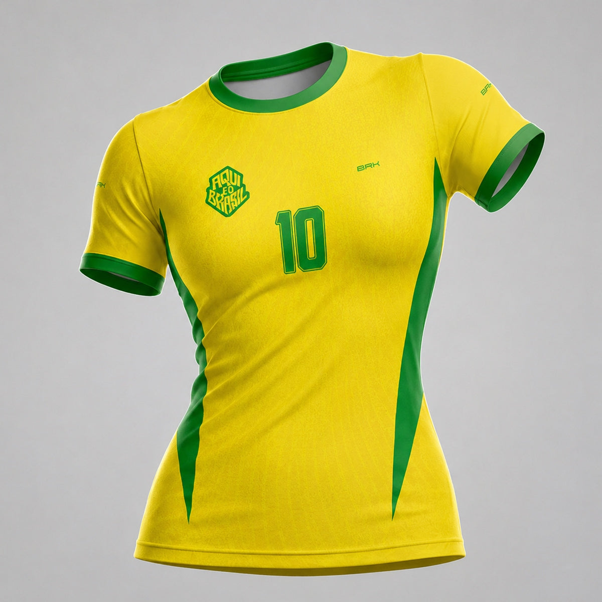 Camisa Casual Feminina Brk Aqui é o Brasil Clássica 10 Amarela com Proteção Solar UV50+