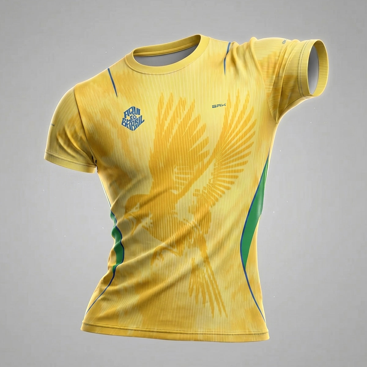 Camisa Casual Feminina Brk Aqui é o Brasil Beija-Flor Sombreado Amarela com Proteção Solar UV50+