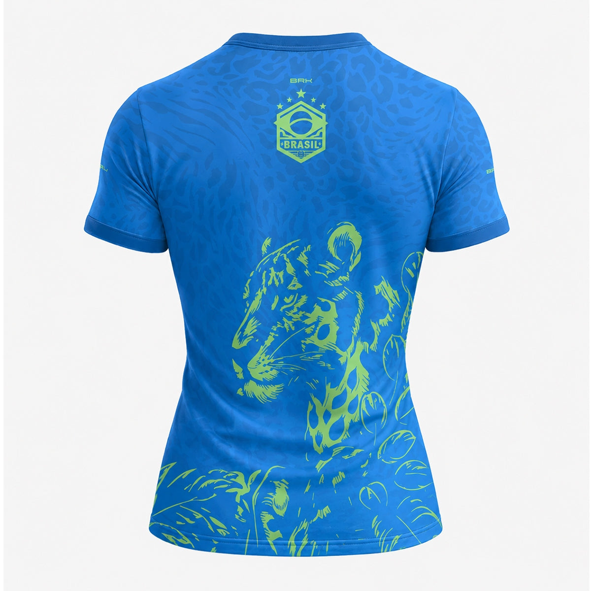 Camisa Casual Feminina Brk Aqui é o Brasil Onça Sombreada Azul com Proteção Solar UV50+